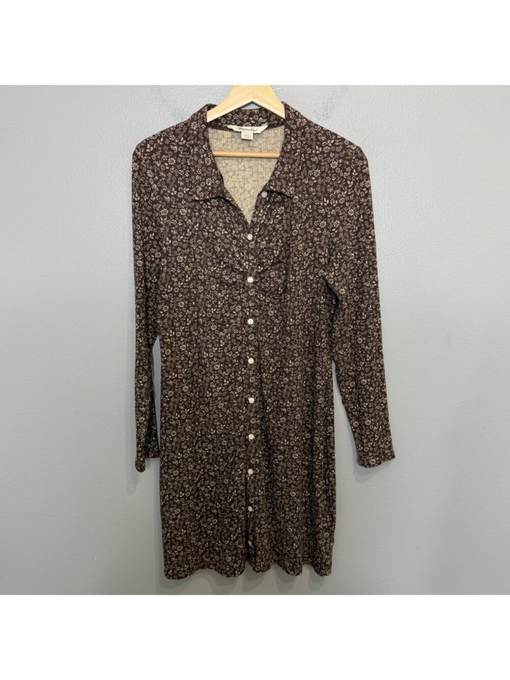 AMERICAN EAGLE brown floral ruched button front shirt dress size XL